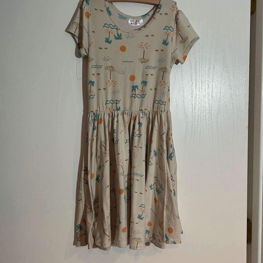 Dot Dot Smile Girls Tan Beach Print Short Sleeve‎ Fit Flare Dress Size 7